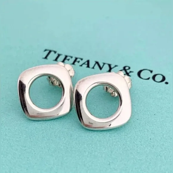 Tiffany & Co Elsa Peretti Sterling Silver Cushion Stud Earrings - Picture 2 of 4